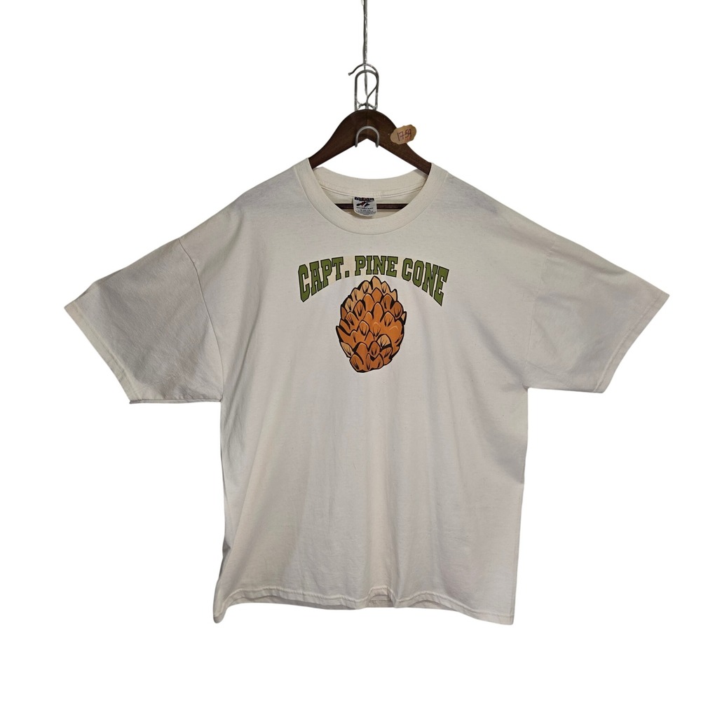 Jerzees Capt Pine Cone Graphic T-Shirt Mens 2XL Cream Heavyweight Blend Tee